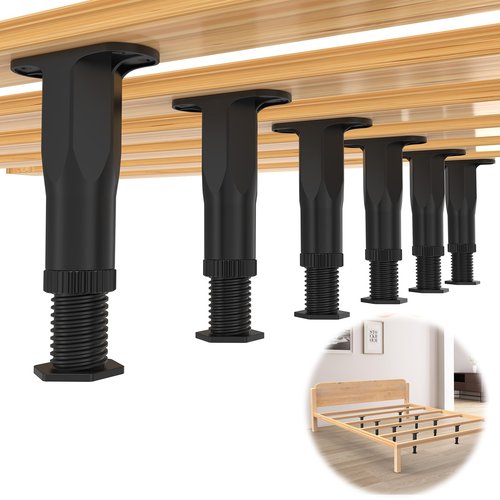 6 PCS Adjustable Height Bed Support Legs (5.1"-8.3") Bed Frame Legs for King Queen Bed Slats Bed Slat Support Bed Frame Center Support Furniture Leg Replacement Kit Bed Frame Support Legs with Screws
