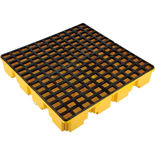 Global Industrial 4 Drum Low Profile Spill Containment Pallet with Drain, 4-Way Forklift Pockets, 65 Gallon Capacity, 8000 Lbs Capacity, 51.5"W x 51.5"D x 8"H, Yellow