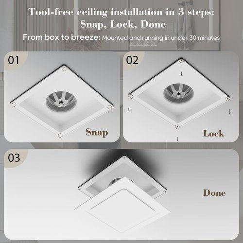 Orsong Bathroom Exhaust Fan 12" Panel (No Light),10" Hole Size,Pure Copper Motor,130 CFM 1.0 Sones Quiet Ceiling Exhaust Fan, 4" Duct for Bathroom/Garage/Home, White