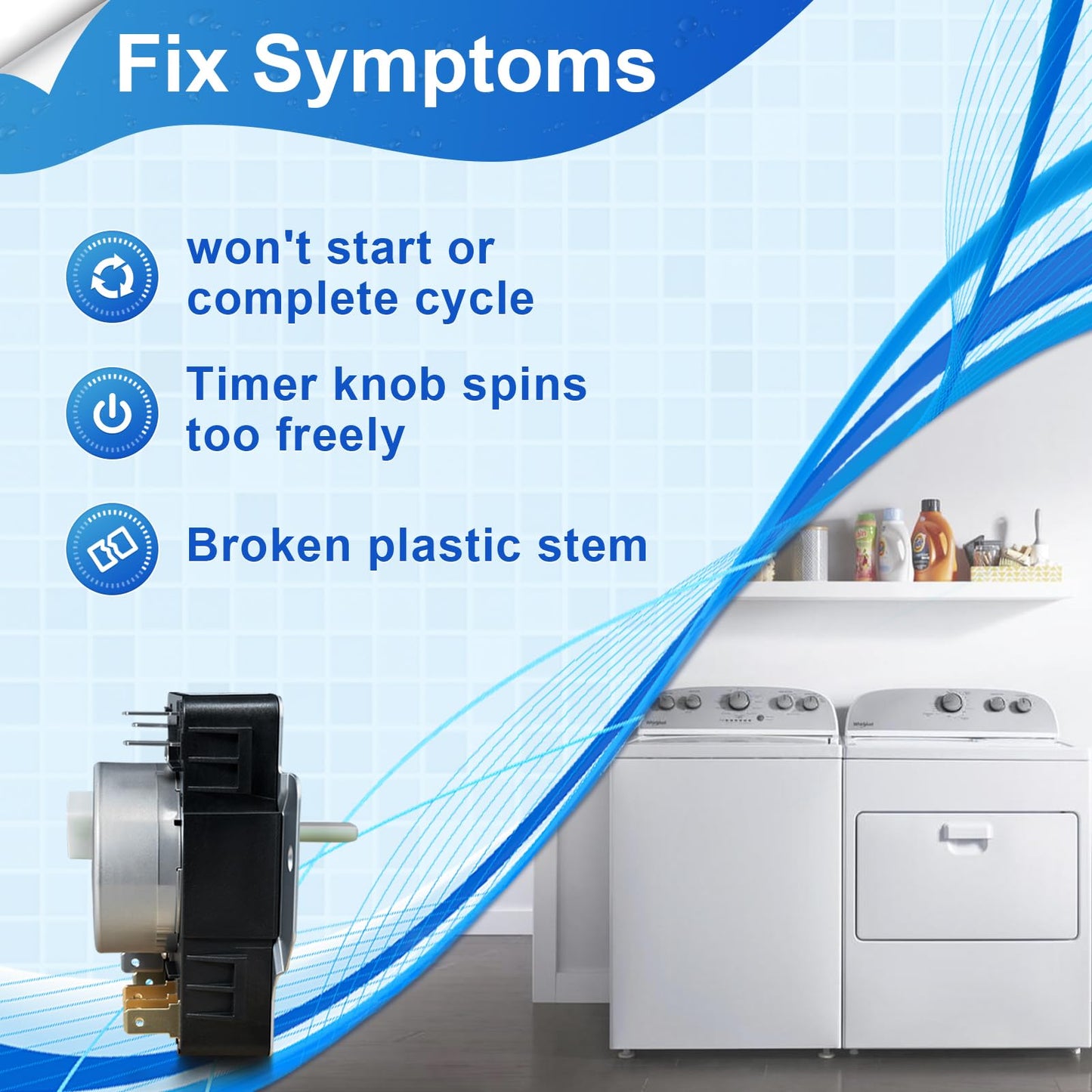 W10185982 Dryer Timer Compatible with Whirlpool Maytag Kenmore Amana Crosley Admiral Inglis Dryer, Replaces WPW10185982 W10185982F W10185982E W10185982G 1546812 AP6016541 PS11749831 418-618-20-B5