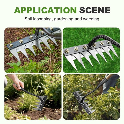 Iron Weeding Rake 2.0, 2025 Upgrade 5/6/7/8 Teeth Carbon Steel Garden Weeder Rakes, Iron Rake for Gardening and Weedings, Heavy-Duty Garden Hand Weeder Puller Tool for Yard Lawn and Garden (5 Teeth)