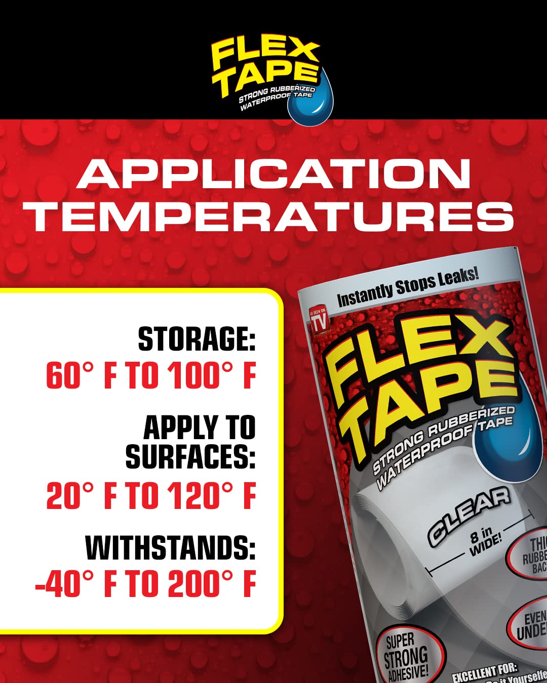 Flex Tape, Mini, Clear, Original Thick Flexible Rubberized Waterproof Tape - Seal and Patch Leaks, Works Underwater, Indoor Outdoor Projects - Home RV Roof Plumbing and Pool Repairs