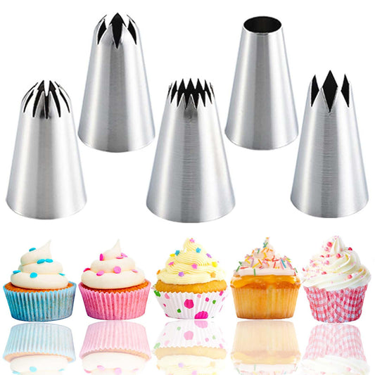 JAYVAR 5 Large Piping Tips Set - 5 Different Frosting Tips for Cake Decorating - Cupcake Pastry Tips for Cookies Cake Decorating Piping Tips Model 1A 1E 348 347 356