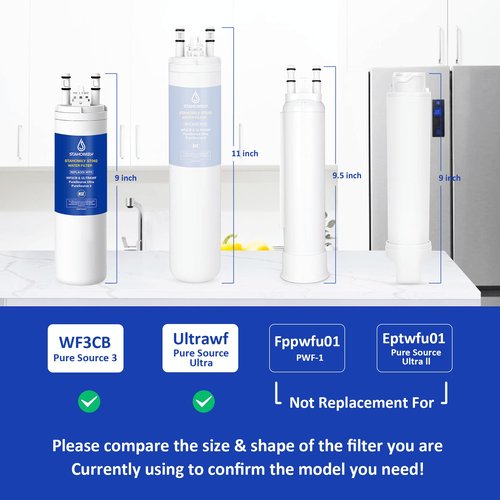 ULTRAWF WF3CB Water Filter Replacement - Compatible with Frigidaire PureSource Ultra, PureSource 3, STAHOMILY Water Filter Replacement for ULTRAWF 46999, Kenmore 9999, WF425, Height 9 Inches (2 Pack)