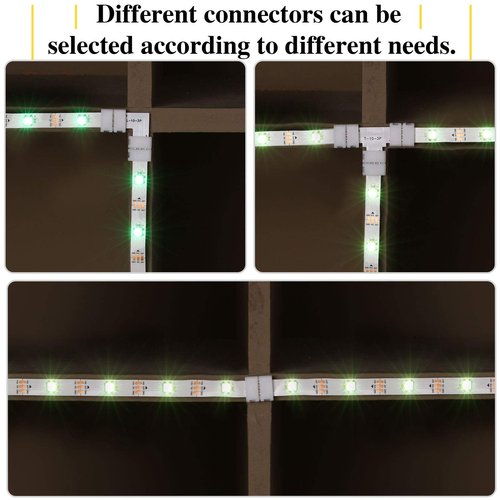 28 Pieces 3 Pin LED Connector LED Strip Solderless Light l Shape Lights Extension T Shape Solderless Adapter Connector 10 mm for WS2811 WS2812B SK6812 Strip