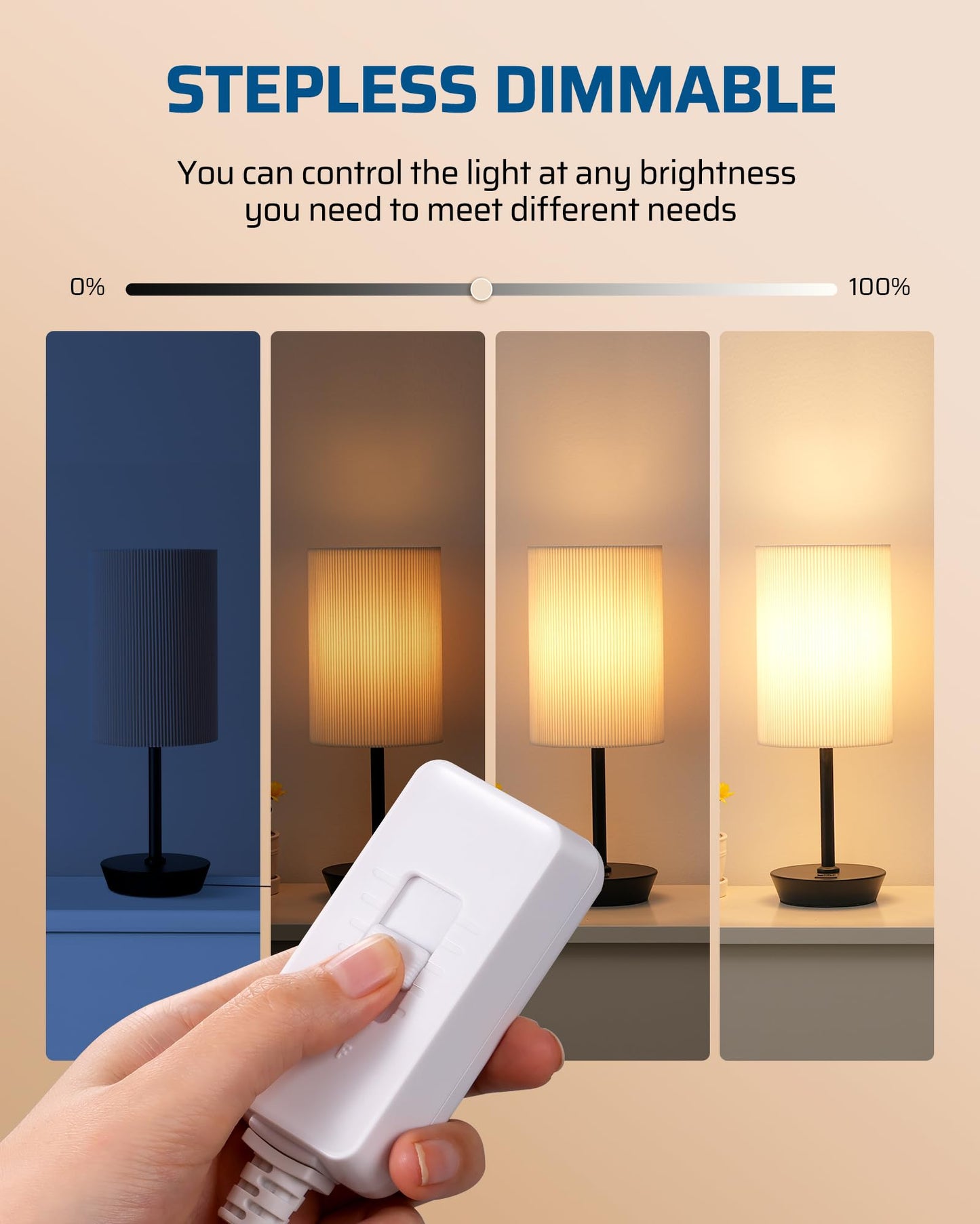 DEWENWILS Plug in Dimmer Switch for Lamp, Table Lamp Dimmer for Dimmable LED/CFL Lights and Incandescent Bulbs, Full Range Slide Control, 5 ft Extension Cord, White