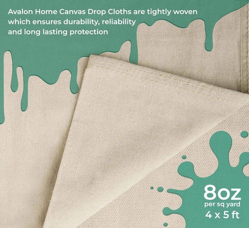 Avalon Canvas Drop Cloth for Painting 4x5 feet Pack of 1-8oz Painters Drop Cloths for Painting - All Purpose Canvas Tarps for Floor & Furniture Protection - Recycled Cotton Fabric