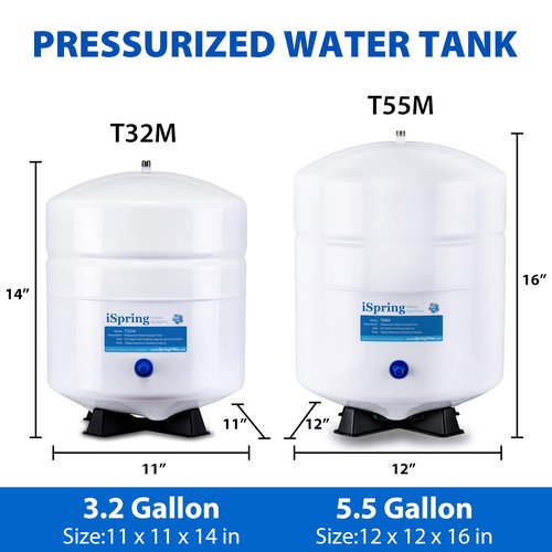 iSpring T32M Pressurized Water Storage Tank with Ball Valve for Reverse Osmosis RO Systems, 4 Gallon, 1/4" Tank Valve Included, White