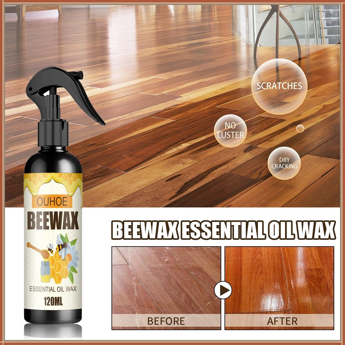 Beeswax Spray Furniture Polish, Used to for Kitchen Living Room Floors Wood Furniture Polish and Cleaner Care.(1Pcs)