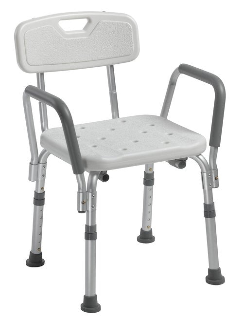 Drive Medical 12445KD-1 Shower Chair with Back and Padded Arms, Adjustable Height Bath Stool with Nonslip Feet, Tub Chair for Elderly, Bath Seat with Back, 350 LB Weight Cap, White