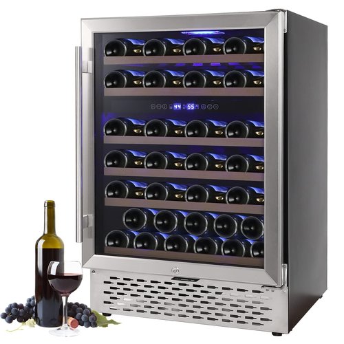 GarveeHome Wine Cooler Refrigerator 51 Bottles - Dual Zone Built-In Freestanding, Safety Lock, Seamless Stainless Steel, Triple Layer Tempered Reversible Glass Doors, 40°F-65°F for Home Bedroom