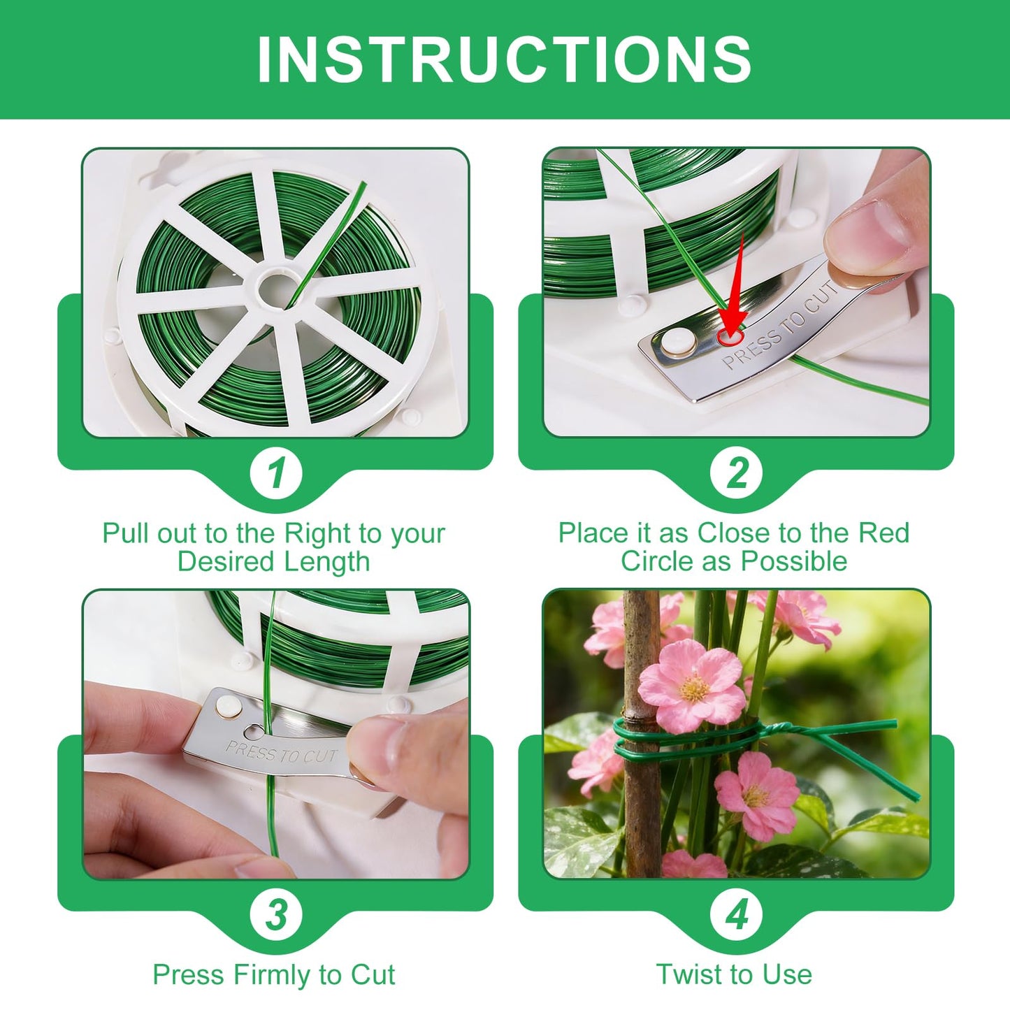 LBOKLING 2 Pack Twist Ties, 525 Feet (160m) Sturdy Garden Plant Ties with Cutter, Rustproof & Flexible Garden Ties for Plant of Gardening, Indoor & Outdoor Home and Office Use (Green)