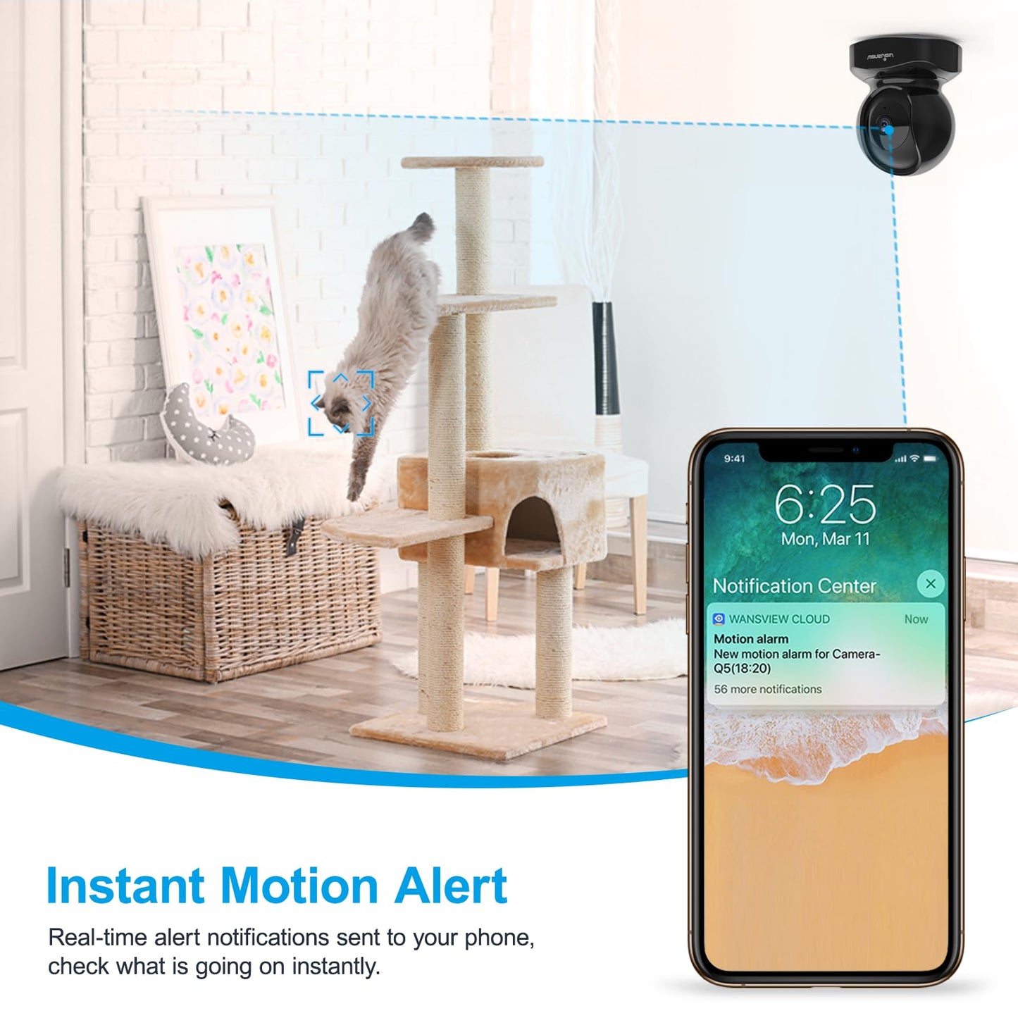 wansview Cameras for Home Security, 2K IP Camera, WiFi Home Indoor Camera for Baby/Pet/Nanny, Motion Detection, 2 Way Audio Night Vision, Compatible with Alexa, with TF Card Slot and Cloud