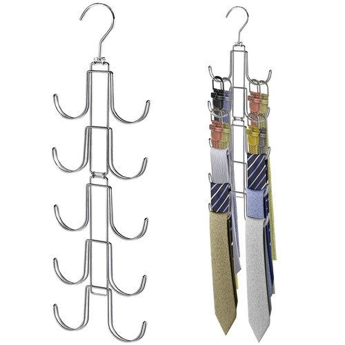 Collapsible Tie Rack Belt Organizer for Closet, Upgraded Dual-Use Belt Tie Hanger with 10 Large Hooks, Storage Up to 80 Items, Rotatable Space Saving Hanger for Closet Organizers and Storage