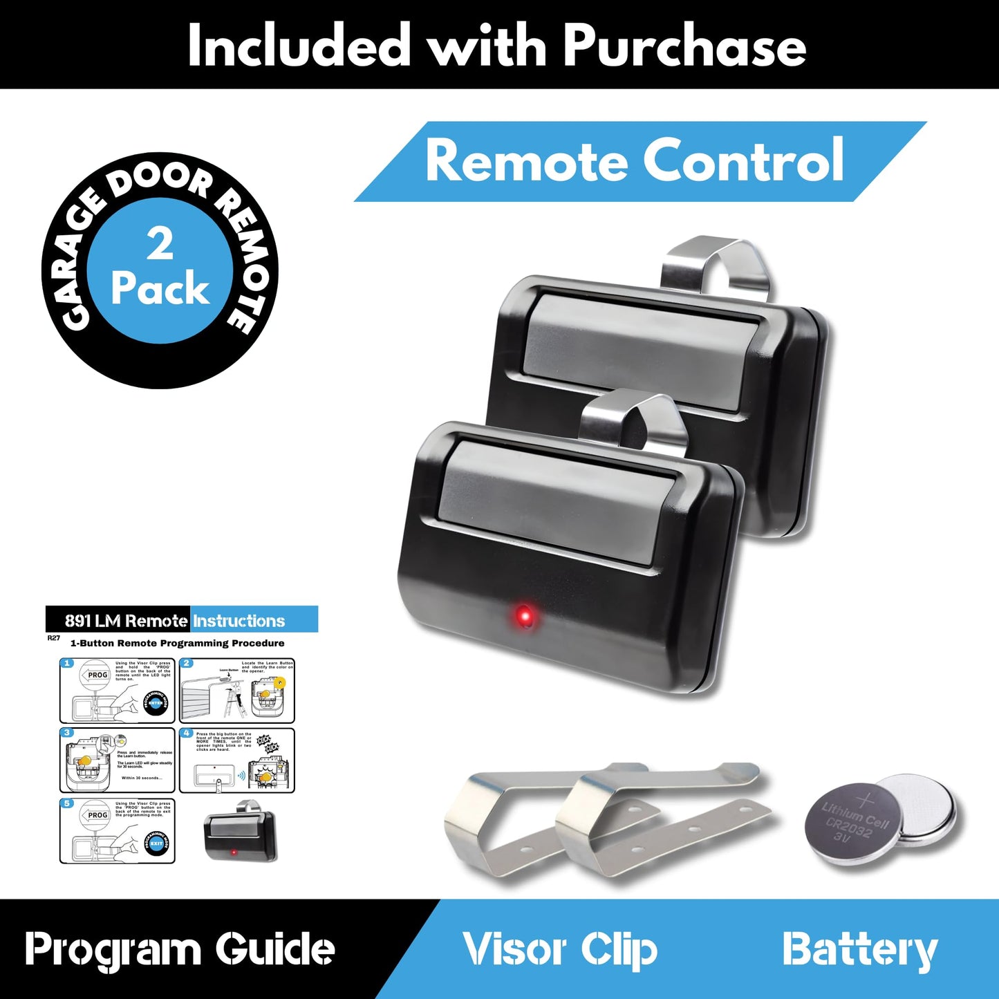 2X for 891LM Chamberlain Craftsman Liftmaster Garage Door Opener Remote Replacement, 1993 to Present Garage Clicker, Universal Garage Door Opener Remote