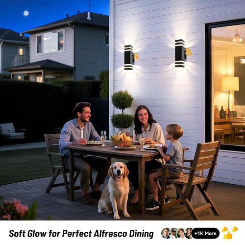 Tesjaso Modern Outdoor Wall Sconce 2-Pack, Up Down Lights Outdoor with Dusk to Dawn Sensor, Waterproof Exterior Light Fixture Wall Mount for House, Porch, Patio, Garage (E26 Bulbs Included)
