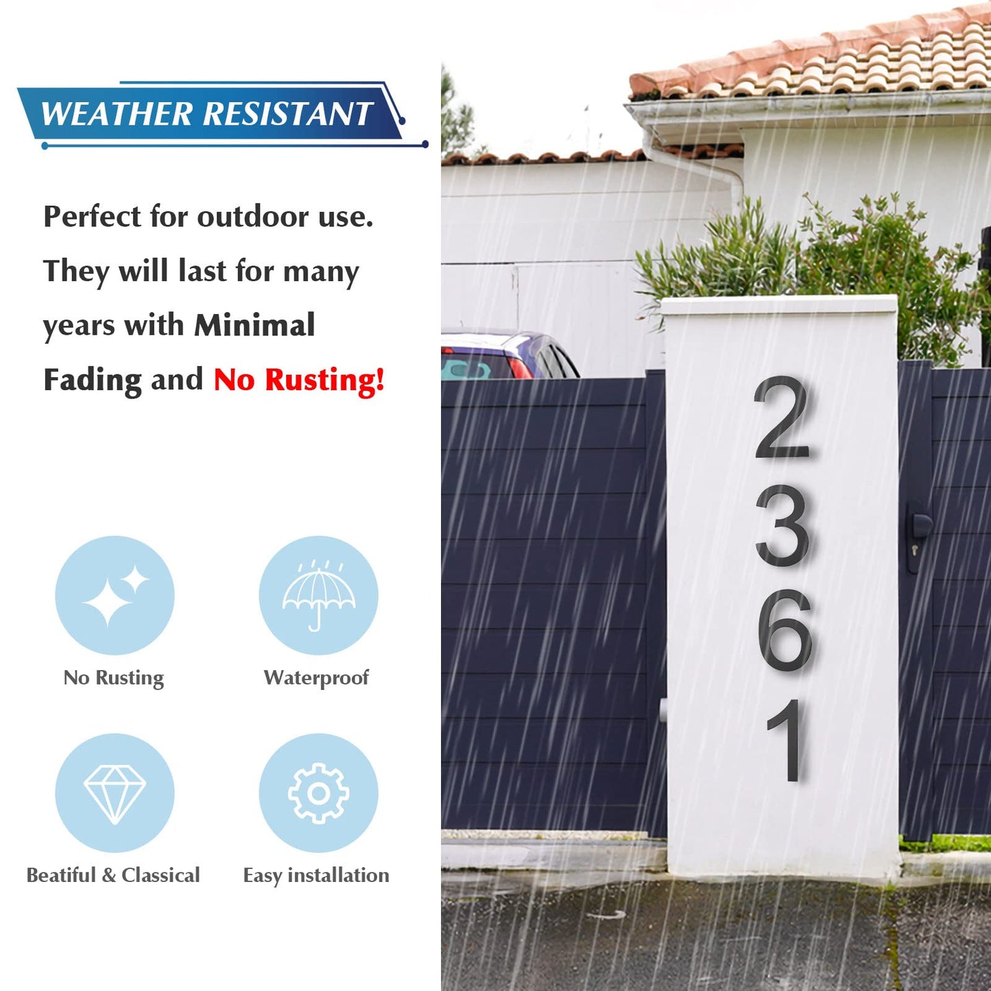 DEWEL 8 inch Floating Large House Numbers for Outside, Black Modern House Address Numbers Decor for 911 Visibility Signage with Nail Kits (House Number 1)