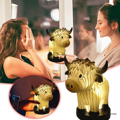 Neioaas Cow Table Lamp, Small Animal Night Light, Highland Yak Table Lamp with USB, Portable Bedside Lamp Living Room Bedroom Painted Cow Ornaments, Bedside Lamp Gift for Girl Mom (Highland Yak)