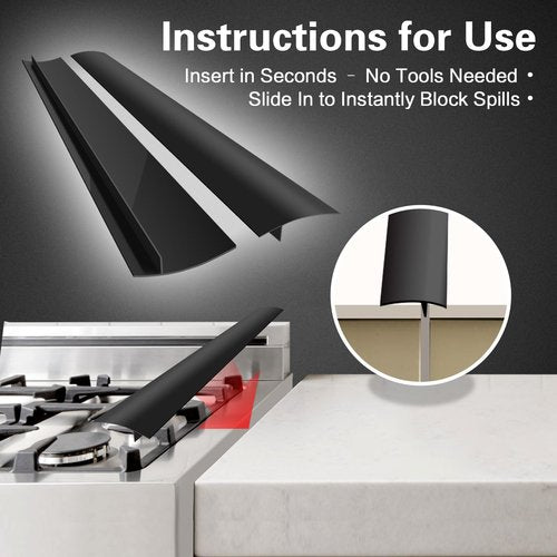 Rovhity Stove Counter Gap Covers 2-Pack, Heat Resistant Stove Gap Filler,stove guards for counter, Easy to Clean, 21 Inch Black silicone stove gap cover