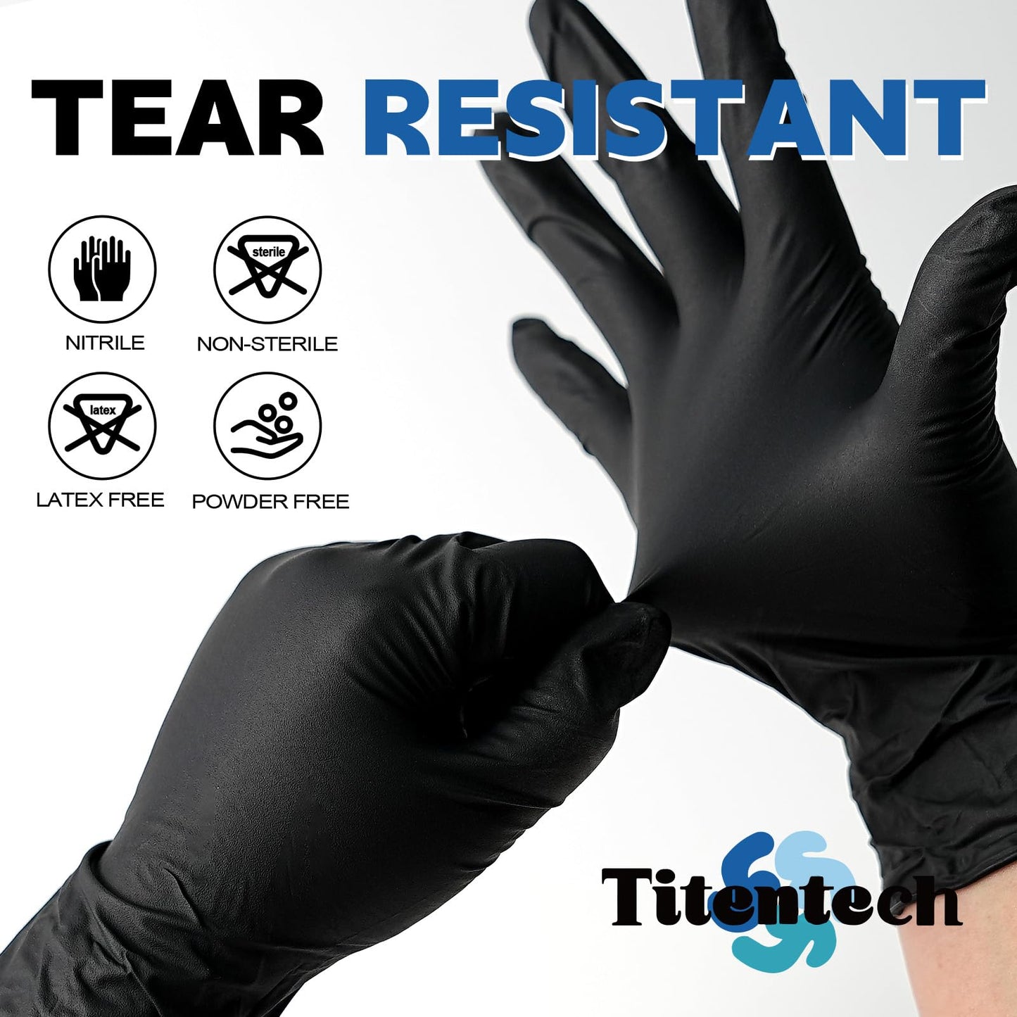 Titentech Disposable Nitrile Exam Gloves Black Cooking Gloves Disposable Food Safe 3mil 100PCS/BOX, Medium, Chemical Resistance, Salon Work, Tattoos