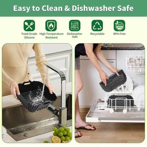 Air Fryer Silicone Liners Square for Ninja Air Fryer AF141 AF142 AF181 5-6.5QT, 3 Pack Reusable Silicone Pot Baking Accessories for Cosori 6QT, Instant, Chefman 5QT to 8QT AirFryer, 2 In 1 Liners