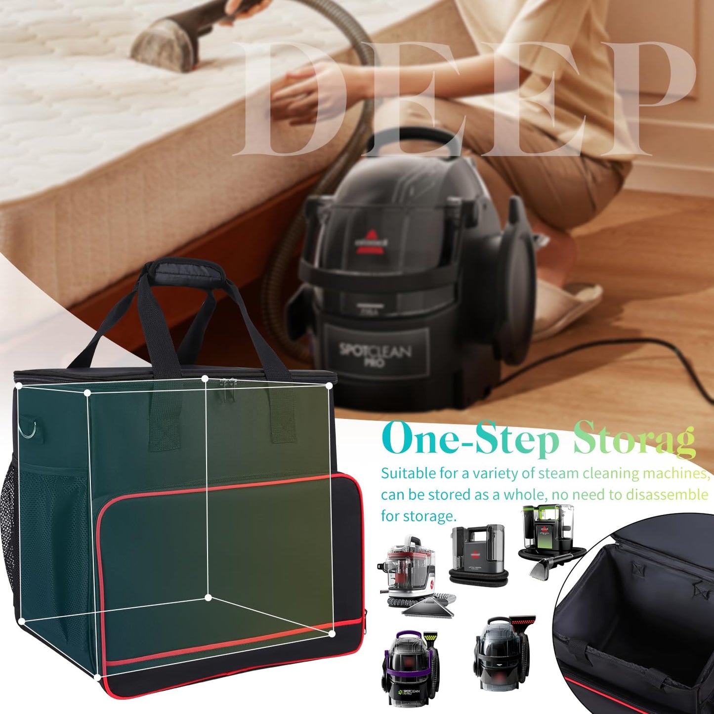 QWARVEL Storage Case for Bissell Carpet Cleaner Machine 3682/2458/3624/3860/Hoover Carpet Cleaner FH14050, Carry Bag Compatible with Bissell Upholstery Steamer Portable Steam Cleaner Storage Bag Only