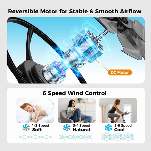 Aphyni Ceiling Fans with Lights and Remote, Low Profile Ceiling Fan, Modern Flush Mount LED Fan Light, 6 Wind Speeds Fandelier Ceiling Fan with Light for Bedroom, 3000-6500K Dimmable (18.6" Black)