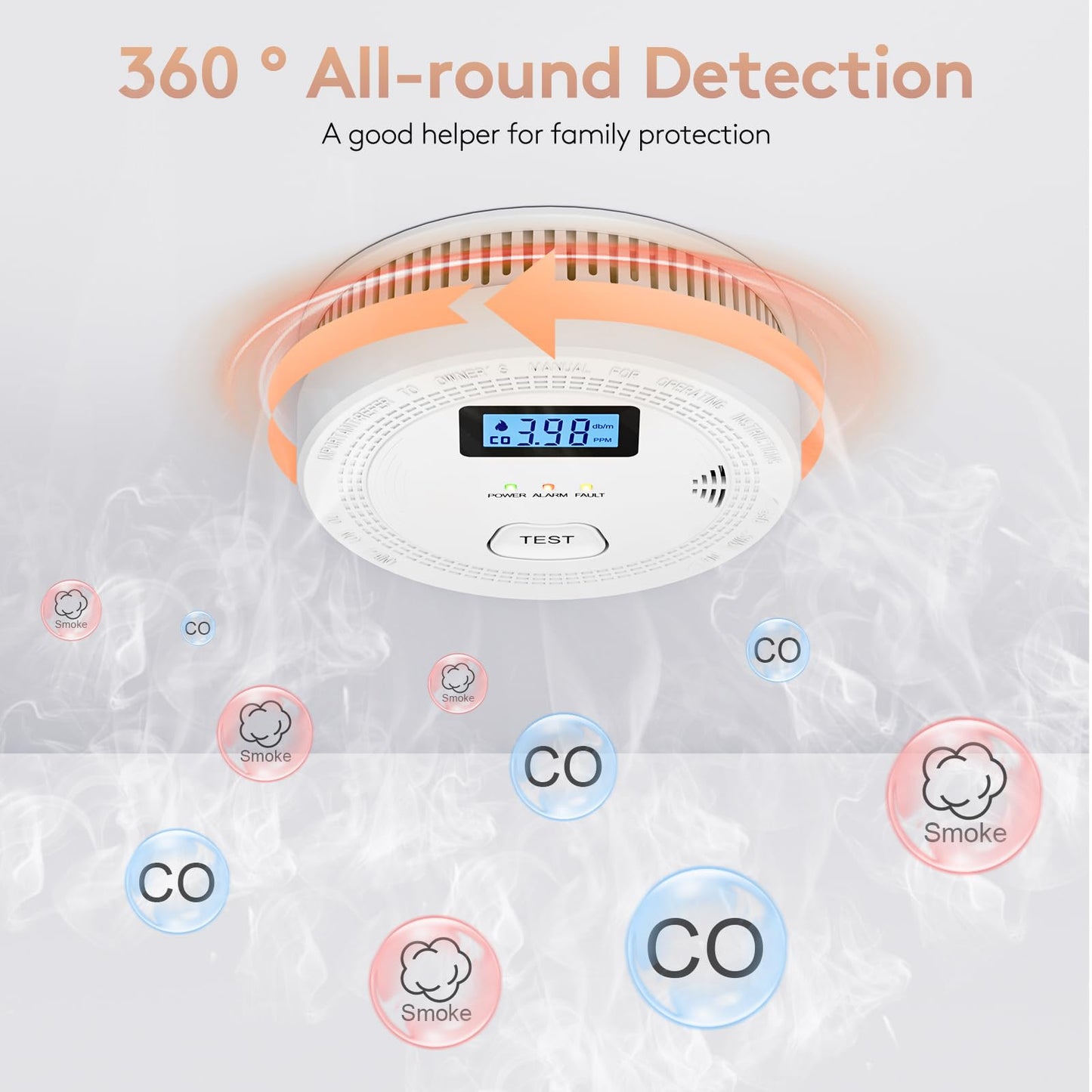 6 Packs, 2 in 1,Smoke Carbon Monoxide Detector,Carbon Monoxide Detectors/Smoke Alarm,85 dB Alarm,Large Screen Readout,Test Button,Battery Operated, Work State LED Flash,Easy Install