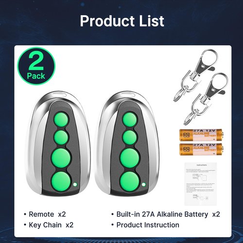 M12 Remote Control 4-Button Transmitter for Swing/Sliding Gate Opener, Compatible with Lockmaster, Topens, Casar, Wireless Key Transmitter Key Fobs Security Gate Controller with Keychain (2-Pack)