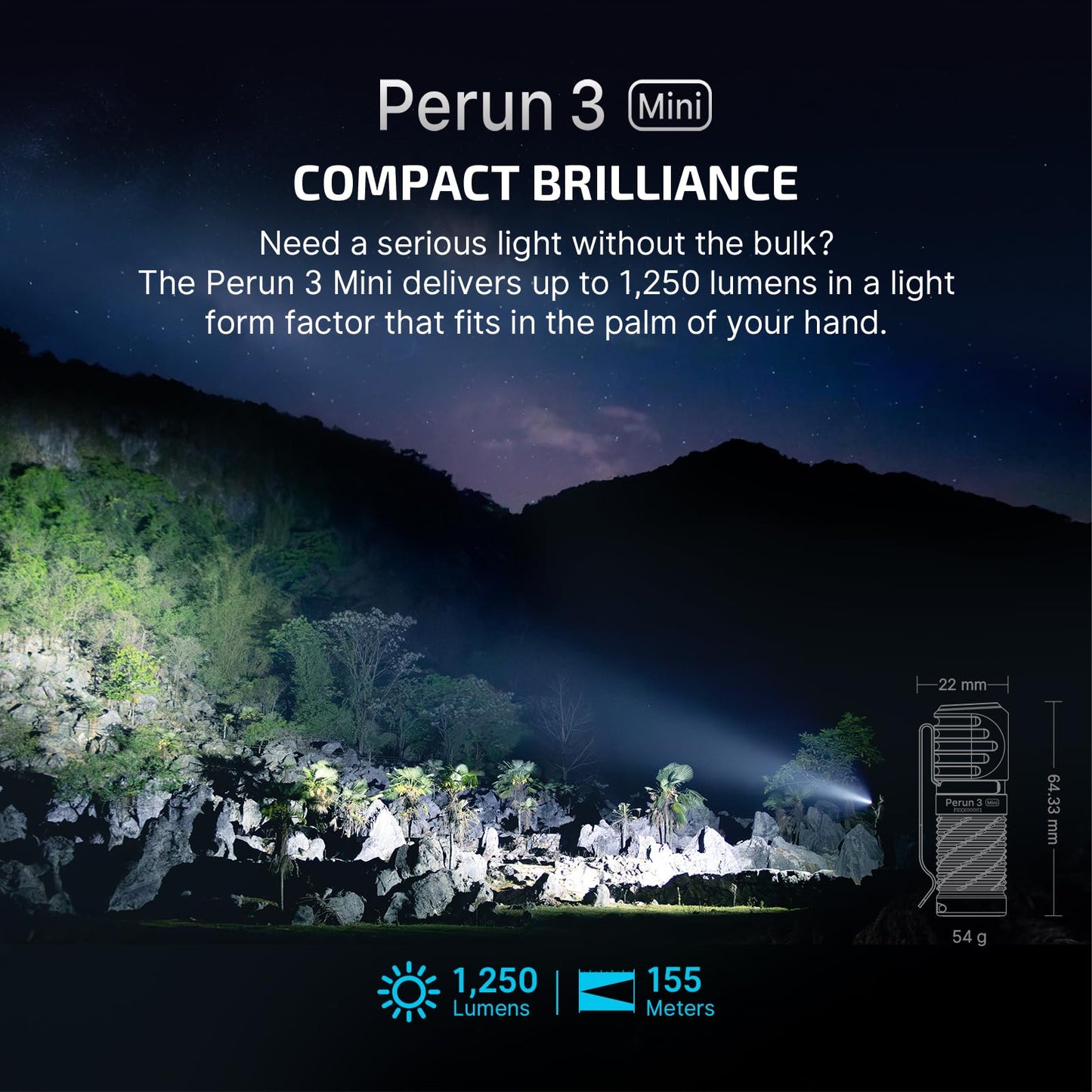 OLIGHT Perun 3 Mini Headlamp 1250 Lumens LED Head Flashlight,Rechargeable Headlight with Red Light Option,Perfect for Working, Hiking, Camping and Climbing (Cool White 5700K~6700K, Black)