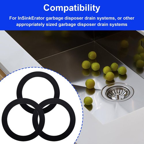 3pcs FLG-Seal Sink Seal Gasket Accessories, Putty-Free Premium Rubber Kitchen Sink Drain Gasket Seal Ring Replacement for Insinkerator Garbage Disposal Drainage Systems(Black)