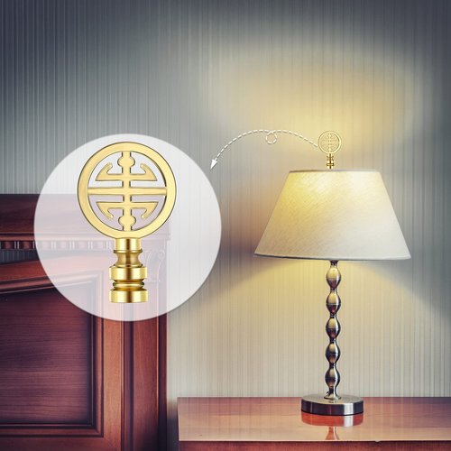 Honoson 2 Pieces Lamp Finials for Asian Oriental Brass Lamp Finials Shade Decorative Happiness Symbol for Table Home Room(Aeneous)