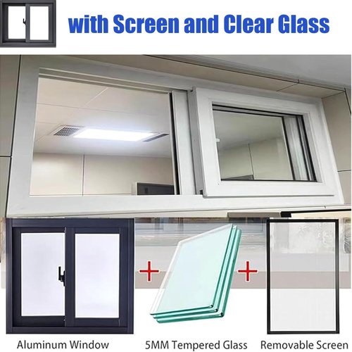 Basement Replacement Windows, Aluminum Sliding Window with Screen and Tempered Glass, Vinyl Basement Window for Sheds Chicken Coops, Bathroom Makeover Small Restroom 41x14in / 104x36cm, White