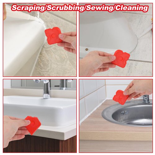 Gosknor 10pcs Plastic Caulking Tool Set, Reuse Grout Scraper Sealant Profiling Finishing Smoothing Tool Caulk Smoother Remover for Window Kitchen Bathroom Floor Sink Joint Sealing (Red)