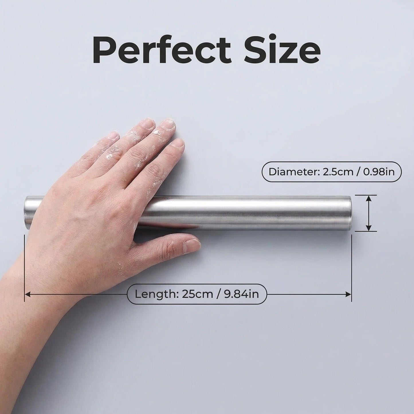 Stainless Steel Hollow Rolling Pin - Professional Metal Dough Roller for Baking Pizza, Pie, Cookies, Dumplings - Non-Stick & Dishwasher Safe