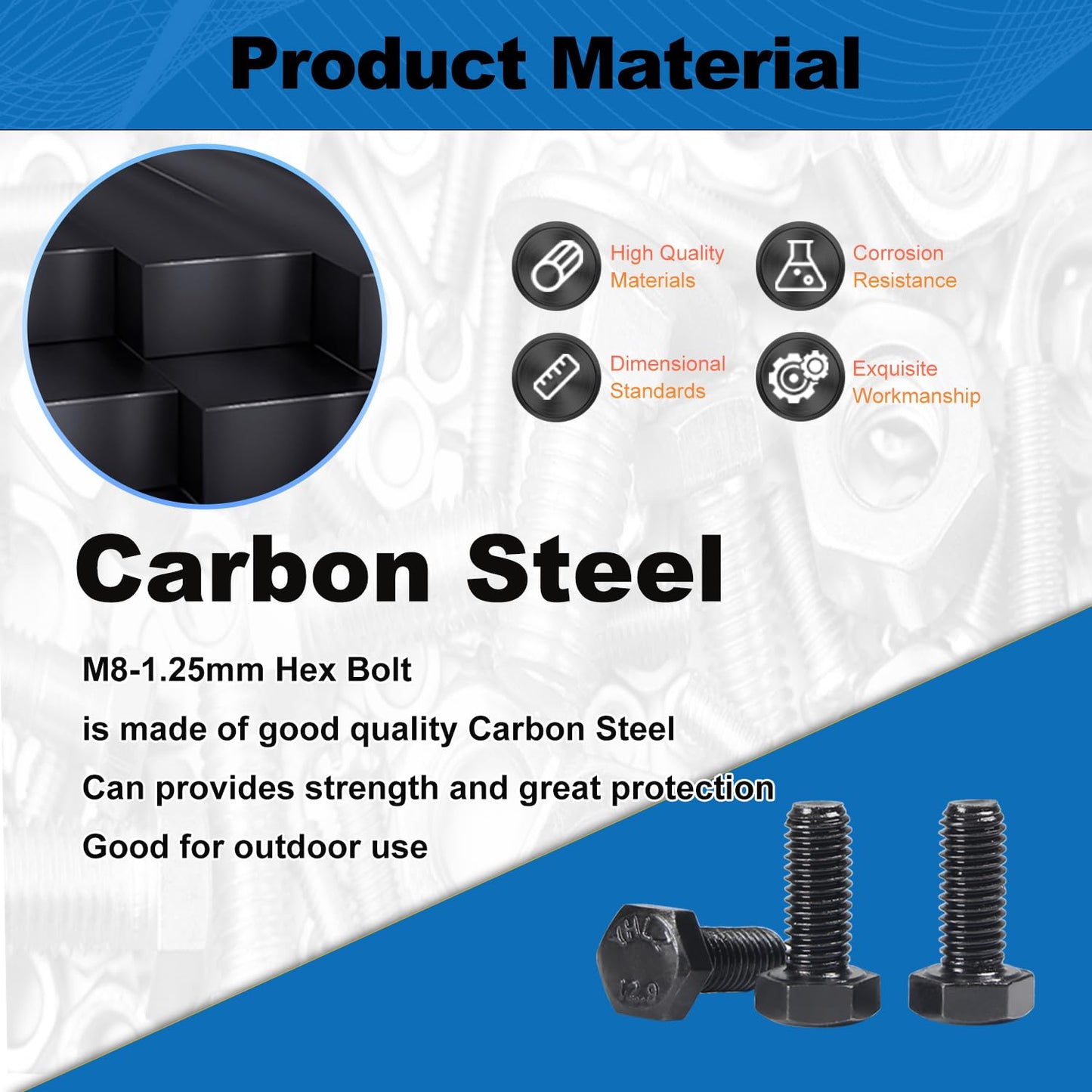 20Pcs M8 Hex Bolts M8x30mm Carbon Steel Grade 12.9 Black Oxide 1.25mm Pitch Fully Threaded Hex Tap Bolts Hexagon Head Screw Machine Bolts Right Hand