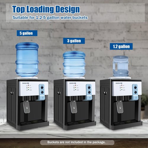 Top Loading Countertop Water Cooler Dispenser, Hot Cold and Room Temperature Water Countertop Water Dispenser, Desktop Electric Water Dispenser for Home Office School (HS-09 White)