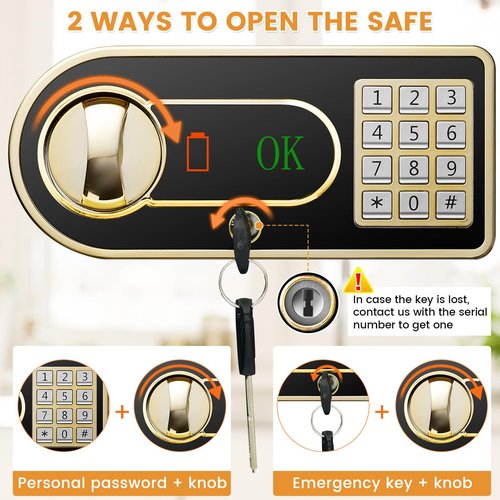 2.5 Cuft Fireproof Safe for Home, Safe Box Fireproof Waterproof with Digital Keypad and Manual Key, Removable Shelf, Fireproof Bag, Personal Security Fire Proof Safes for documents Money Valuables