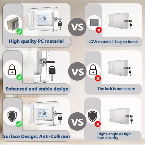 Gedreew Large Thermostat Lock Box Cover with Key, Clear Thermostat Cover with Lock Compatible With Honeywell Home Thermostat On Wall, AC Lock Box Cover with Key Fits Thermostats 5"H x 6" W or Smaller