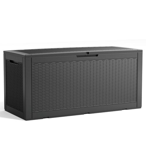 100 Gallon Resin Deck Box, Lockable Patio Outdoor Storage Box for Furniture, Garden Tools and Tools Storage, Waterproof Outside Storage Boxes - Black