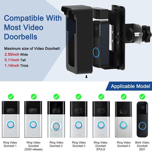 Anti-Theft Blink Doorbell Mount, No Drilling Blink Video Doorbell Camera Mount Compatible with Blink Video Doorbell Camera