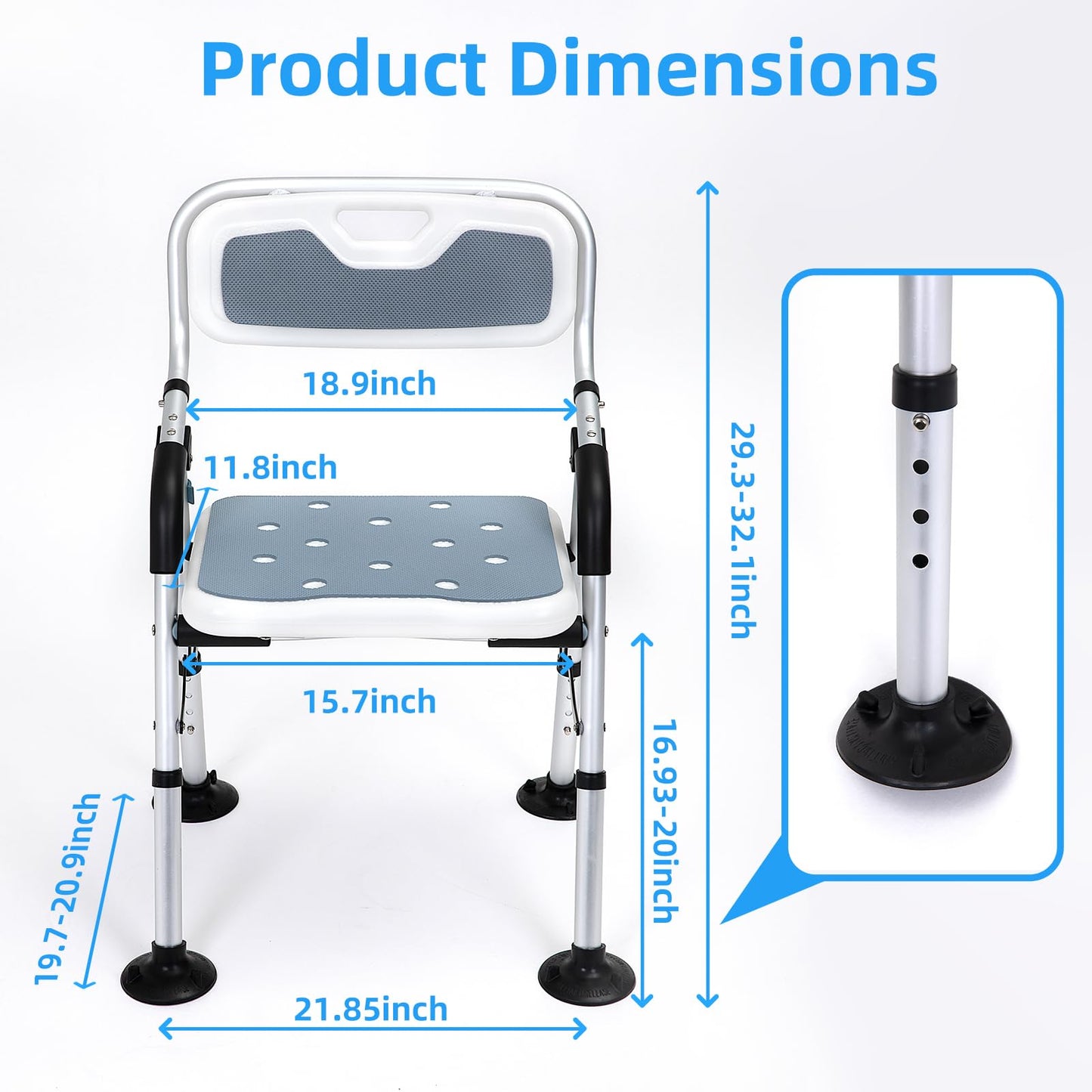 Fasjloctavty Shower Chair for Inside Shower,Foldable Shower Chair for Elderly and Disabled, Adjustable Height Chairs with Padded Arms and Back for Bathroom,Compact and Comfortable，Regular Standard