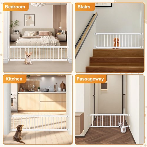 Metal Short Dog Gate - 16.5"-44" Adjustable Extra Wide, 14" Tall Pressure Mount Indoor Pet Gate, Easily Step Over Dog Gates with 3 Extension Kits, Small Puppy Gate for Doorways & Stairs