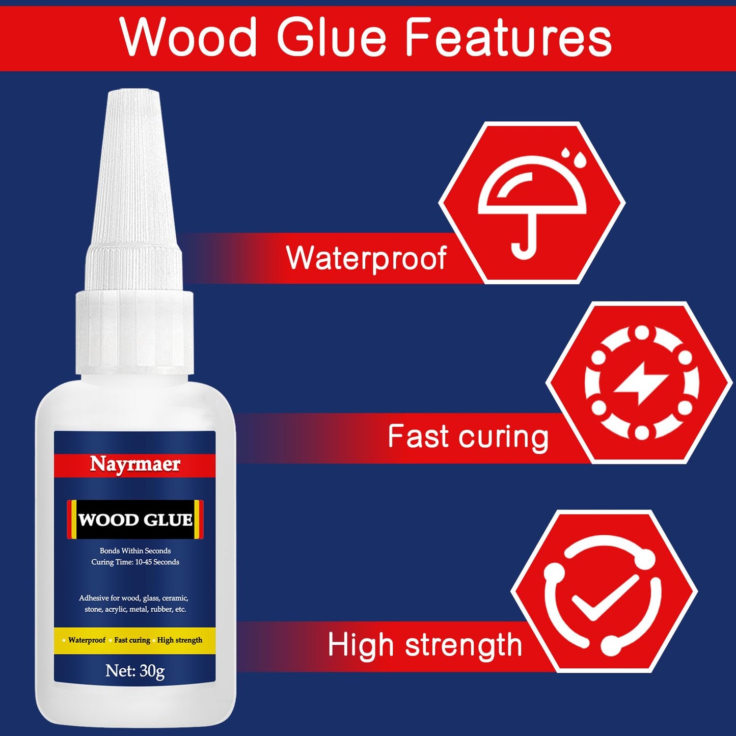 Nayrmaer Wood Glue, 30g Super Glue for Wood, CA Glue for Wood Working, Fast Drying Wood Glue for Wood, Furniture, Balsa and Crafts (WGN1-30g)