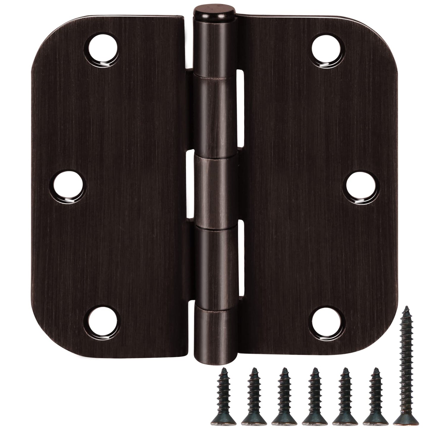 18 Pack Oil Rubbed Bronze Door Hinges 3.5" x 3 1/2 Inch Black Brushed Interior Hinge Rounded 5/8" Radius Corner 3 ½"Iron Residential Standard Bedroom Bifold Single Double Doors Hardware Kit