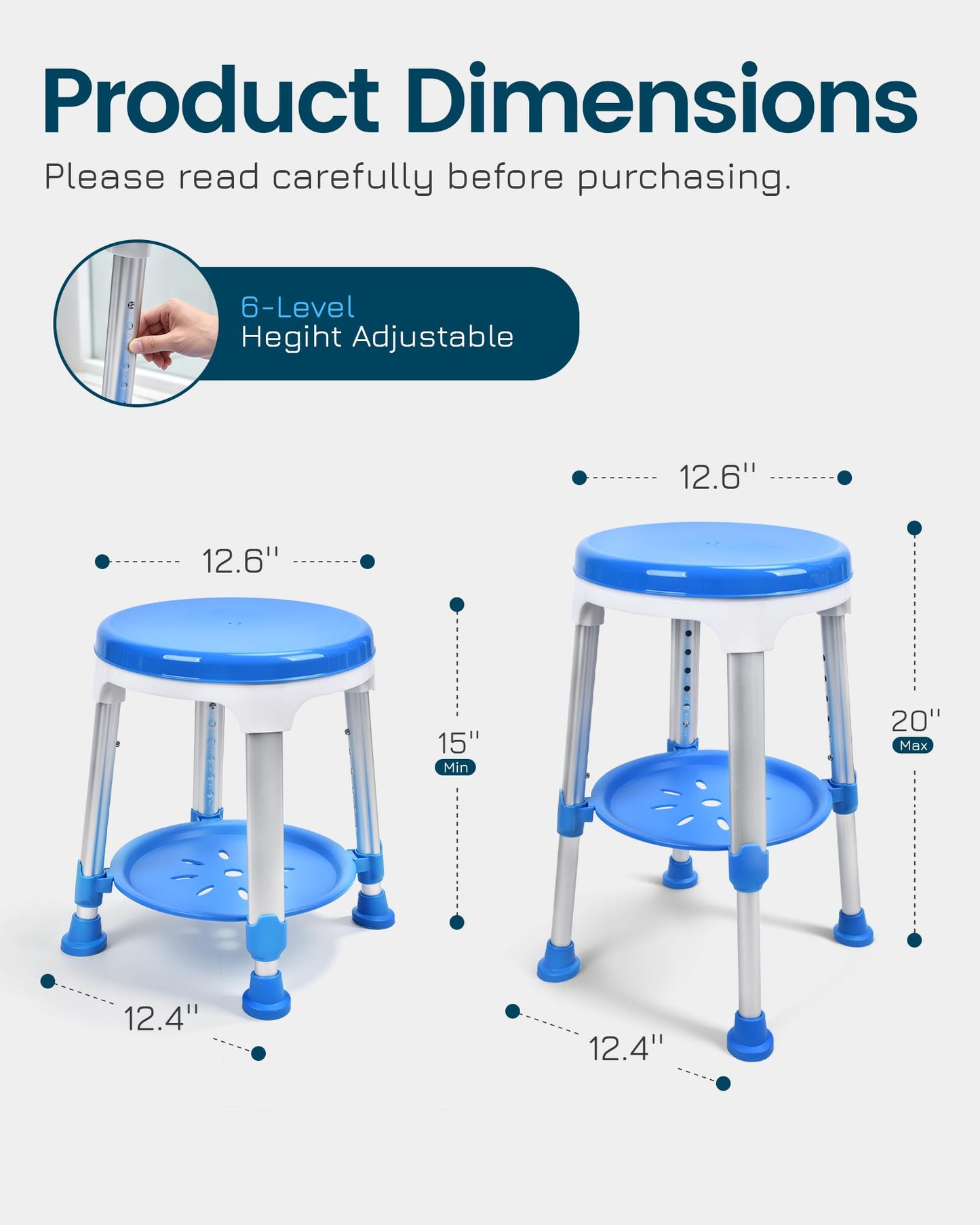 HOMDABO Swivel Shower Stool for Inside Shower - Height Adjustable Shower Seat for Elderly and Disabled - 400 lbs Heavy Duty Shower Chairs for Seniors, HDB-797E