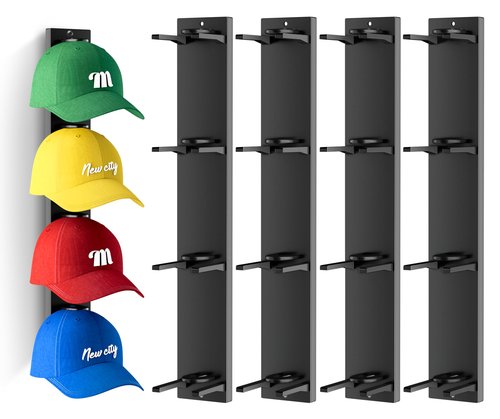 MISSLO 4 Pack Hat Rack for Wall with Wider Slots Display Hat Organizer for Baseball Caps Holds 16 Ball Cap Storage Organizer for Closet, Wall Mounted, Bedroom, Door