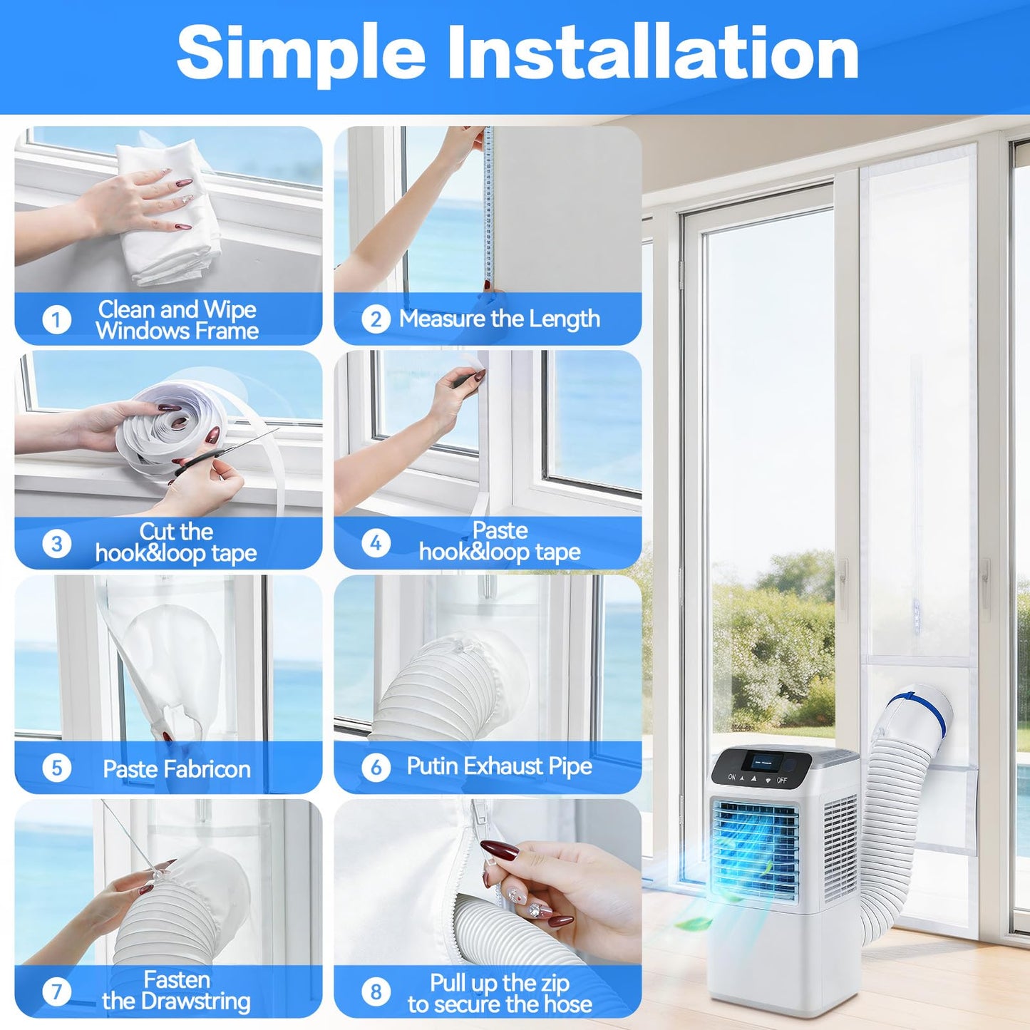 Portable Air Conditioner Door Kit,Door Vent Seal Kit for Mobile Air Conditioning & Dryer，Full Sealing Waterproof Easy to Install，Fit Both 5" and 6" Exhaust Hose，Length Adjustable 10x75~91 inches