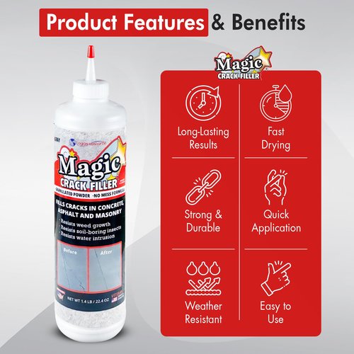 Gray 1.4 LB Magic Crack Filler Bottle - Easy, No-Mess Crack Repair for Concrete, Masonry & Asphalt - Durable & Weather-Resistant