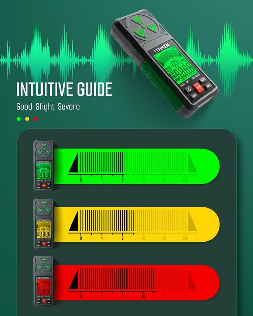 TESMEN EMF Meter, Hound-200 EMF Detector: 3-in-1 Portable Electromagnetic Field Radiation Detector for EF, RF, MF, WiFi Signal, Suitable for Home, Office EMF Inspections and Ghost Hunting - Green